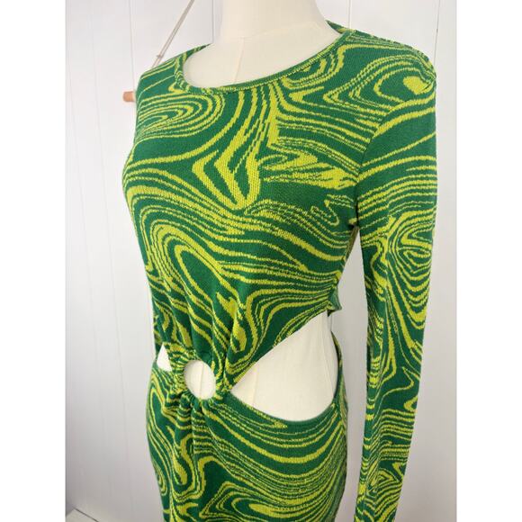 Zara Green Tie Dye Swirl Cutout Sweater Dress Womens Large 70s Hippie Festival - Picture 4 of 8